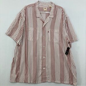 New Levi's Men's size XXL Relaxed Red White Striped Short Sleeve Button Down